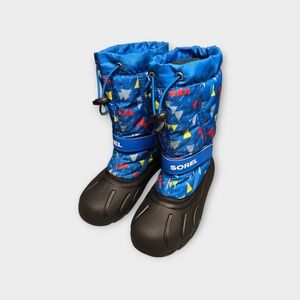 Sorel Kids' Blue and Black Winter Boots Insulated Flurry Print Snowboots